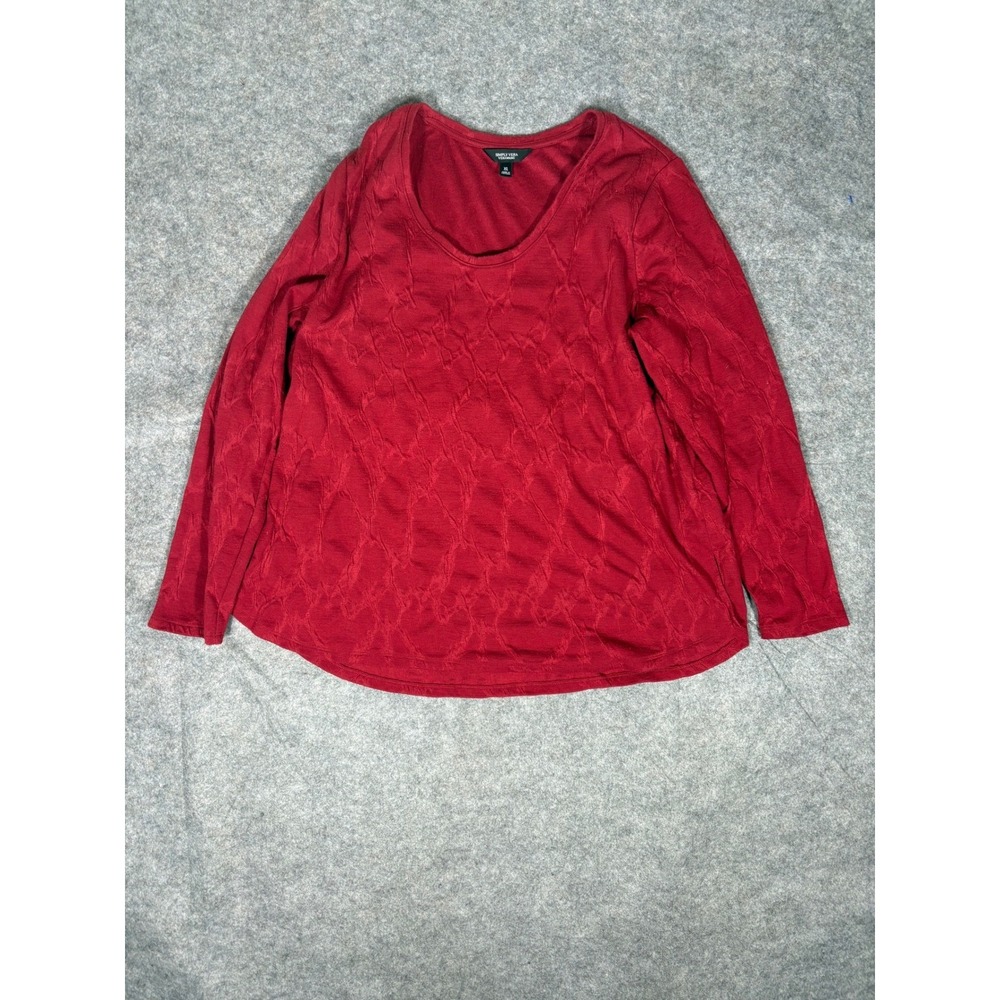 Simply Vera Wang Red Textured‎ Long Sleeve Scoop Neck Top Plus Size XL